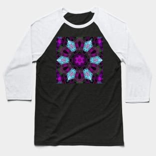 Mosaic Kaleidoscope Flower Purple and Blue Baseball T-Shirt